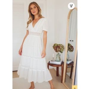 Lulus Folklore White Swiss Dot Lace Midi Dress